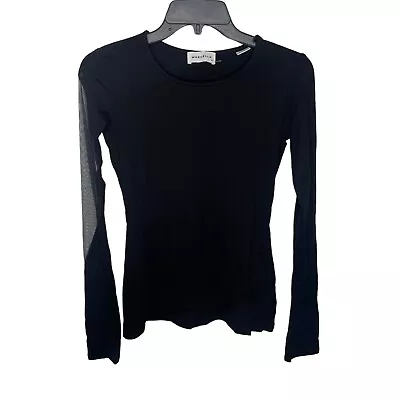 Marcella NYC Top Womens XS Black Mesh Sleeve Long Sleeve Jersey Stretch Tee • $44.50