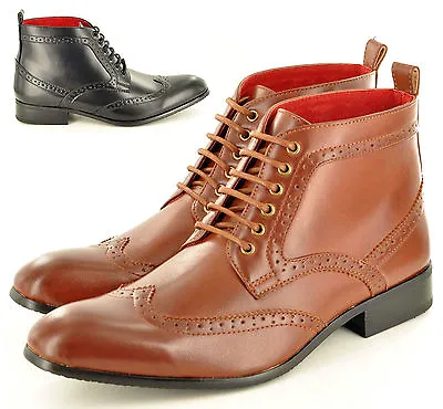 New Mens Formal Chelsea Ankle Brogue Shoes Leather Lined Boots UK Sizes 6-12  • £26.08