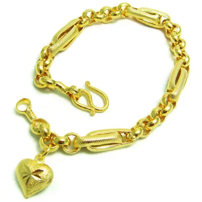 $24.83 • Buy  Heart Drop Chain Bracelet 22K 24K Thai Baht Yellow Gold Plated Jewelry 8 Inch