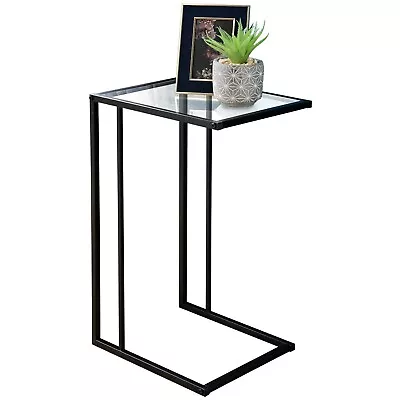 Sofa Side Table Black With Clear Glass Top Coffee End Table For Living Room • £20.99