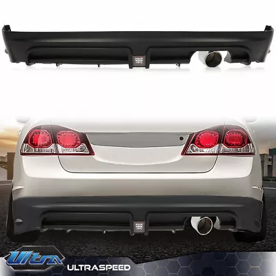 Fit For 06-11 Civic 4 Door Rear Bumper Spoiler+LED 3rd Brake Light +Muffler Tip  • $215.88