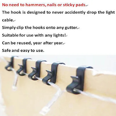 Gutter Hooks Heavy Duty Clips Christmas Led Icicle Fairy Rope Lights Decorations • £1.80