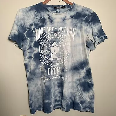 Obey Worldwide Womens Large Blue Tie Dye Shirt Make Art Not War TShirt VGU • $14.99