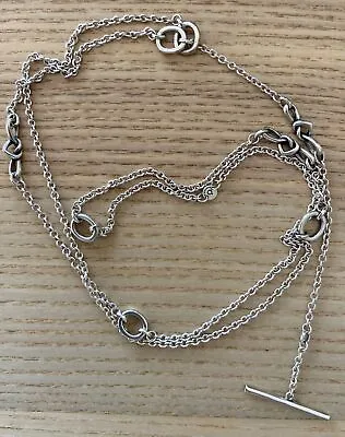 PANDORA Silver ALE 925 Knotted Hearts T-Bar Necklace - Rare Retired Long Chain • $199