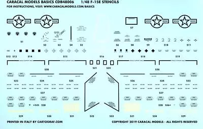 Caracal Decals 1/48 MCDONNELL DOUGLAS F-15E EAGLE STENCILS • $6.99