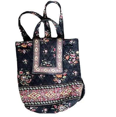 Vera Bradley Chocolat Drawstring Backsack Backpack Purse Bag Brown Orange Floral • $21.59