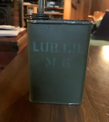 Vintage Military Lub Oil MG Can Near Full Dark Olive Green • $15