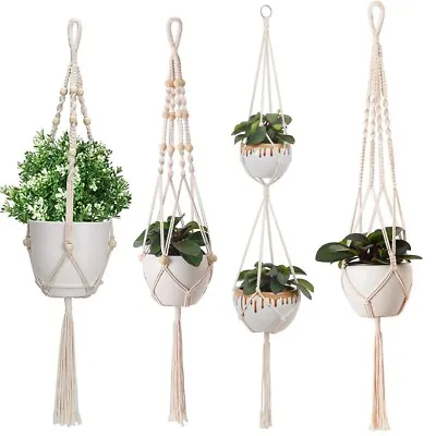 Macrame Plant Hanger With Hooks Flower Pot Holder Hanging Rope Jute Art Decor • £1.99