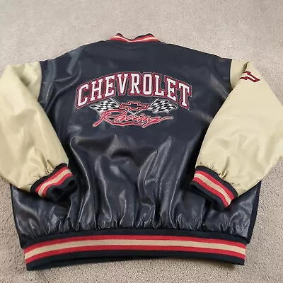 Chevrolet Racing Varsity Jacket Mens XL Steve & Barry's Black Cream Embroidered • $29.99