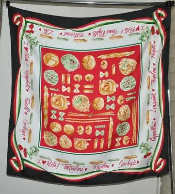 Bob Mackie Wearable Art I Love Pasta Square Silk Scarf W/Gift Box--Black Multi • $18.19