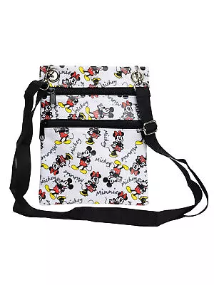 Mickey & Minnie Mouse Passport Bag Disney Women's Crossbody Purse Travel White • $17.99