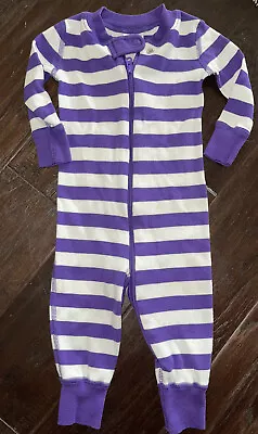 Hanna Andersson One Piece Sleeper Pajamas Purple Striped Sz 60 Cm 3-6 Month PERU • $15