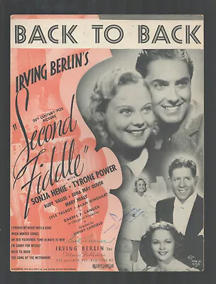 SECOND FIDDLE Irving Berlin 1939 Back To Back SONJA HENIE Movie Sheet Music • $9.99