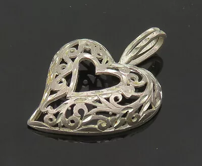 925 Sterling Silver - Vintage Shiny Diamond Cut Love Heart Pendant - PT17057 • $34.61