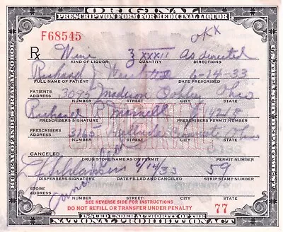 Antique Prohibition Wine Prescription Doctor Pharmacy Bar Oakley Cincinnati OH • $44.94