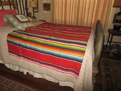 Vintage Mexican Saltillo Serape Textile Blanket Striped 48  X 82  • $75