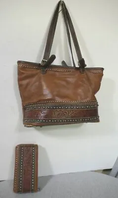 Trinity Ranch Conceal Carry Leather Tooled Studs Bling Hand Bag Purse & Wallet • $59.99