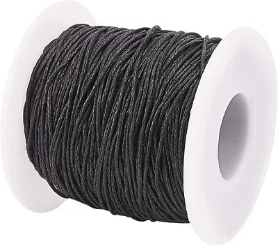 1.0 Mm Black Wax Cotton Cord  Macrame Cord String Jewellery Bracelet Necklace  • £1.68