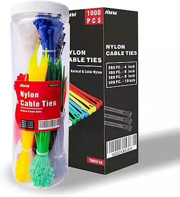 Cable Zip Ties1000 Pack Colored Zip Ties Assorted Sizes 4 6 8 And 10 Inches W • $34.58