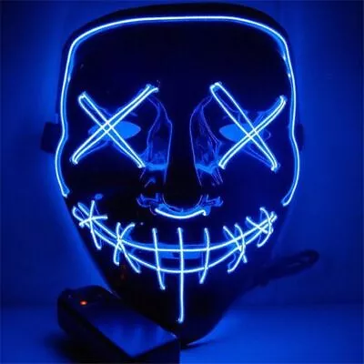 LED Purge Mask Glow In Dark Light Up Halloween Costume Scary Rave Festival Blue • $23