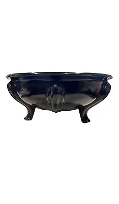 Vintage 1930s LE Smith Art Deco Scrying Bowl 3 Footed Black Glass FREE SHIPPING • $28