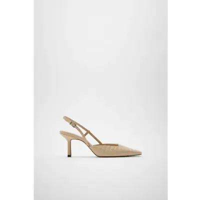 ZARA Quilted Beige Slingback Leather Pumps Size 37 Or 6.5 NEW • $56