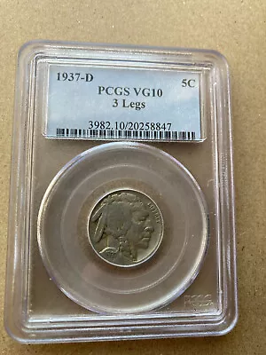 1937-D  Three Legs Buffalo Nickel  Key Date  PCGS VG-10 Nice Problem Free Coin • $800