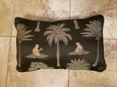 Tropical Paradise Palm Trees And Monkeys Pillow Embroidered 17  X 10  • $10