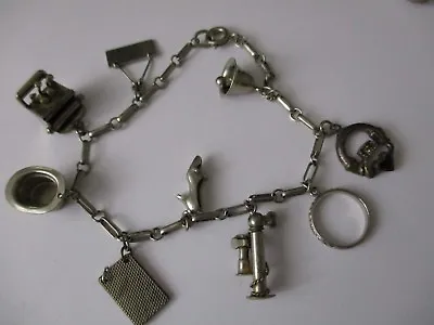 Vintage Silver Tone Charm Bracelet Type Writer Top Hat 7.5 Inches  • $40