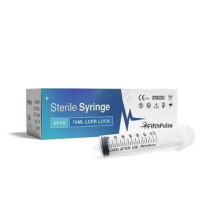 FifthPulse 75ml Syringe With Luer Lock (NO Needle) - Dispensing Sterile - 5-Pack • $15.99