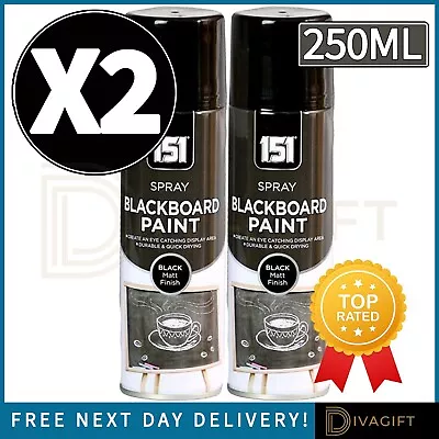 2 X 250ml Blackboard Spray Paint Black Matt Finish Quick Drying Blackboard Paint • £7.99