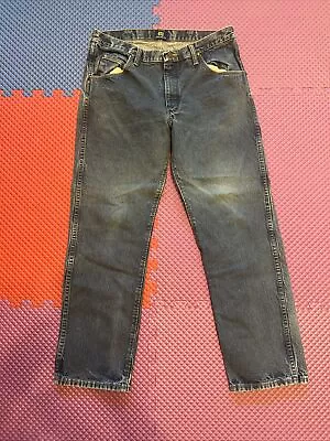 Wrangler 47MWZPW Faded Blue Denim Jeans Measure Size 34 X 30 Cowboy Free Ship • $24.95