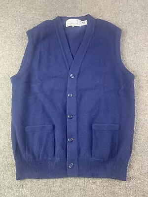 Snowflakes Mens 100% Lambswool Sleeveless Cardigan Vest Sweater Size M Navy  • $27.95