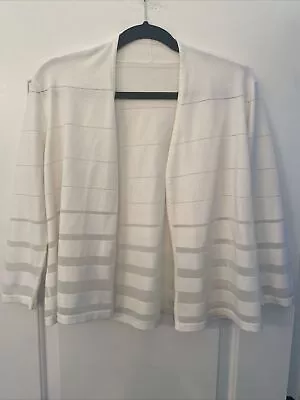 EUC Alfani (Missing Tag) Ivory Open Cardigan Sweater Shadow Stripe To Waist Sz L • $10.99