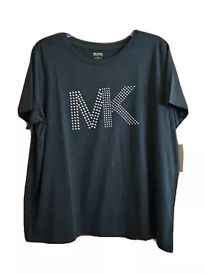 Michael Kors Cotton Gold Sequin MK Logo Mirrored Ivy T-shirt Women's SZ XL New • $49