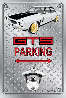 Pop A Top Wall Mount Bottle Opener Metal Sign - HOLDEN HQ GTS WHITE/GOLD RIMS • $29