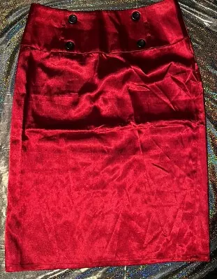 New Plus Size Red Shiny Pencil Skirt XL Evening Rockabilly Goth Ruby Satin • $6.50