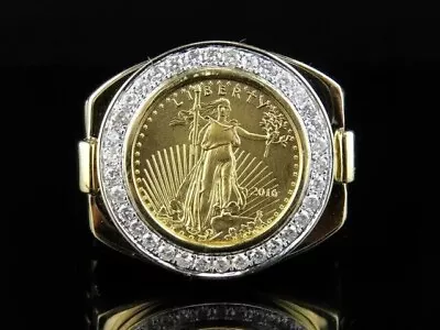 2.00Ct Round Cut Real Moissanite Coin Men's Ring 14k Yellow Gold Plated Silver • $129.99