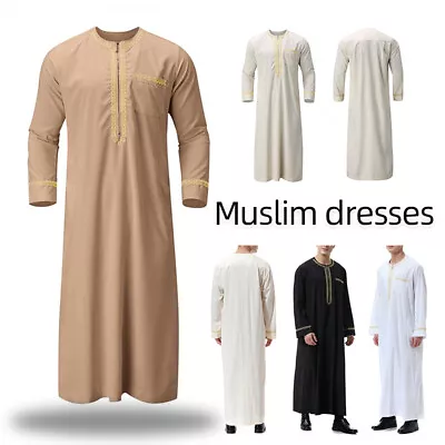 Mens Slam Arab Thobe Robe Dishdasha Muslim Abaya Kaftan Ethnic Dress Thoub Jubba • $21.29