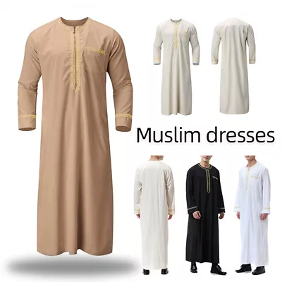 Slam Arab Men Thobe Robe Dishdasha Muslim Abaya Kaftan Ethnic Dress Thoub Jubba • $21.29