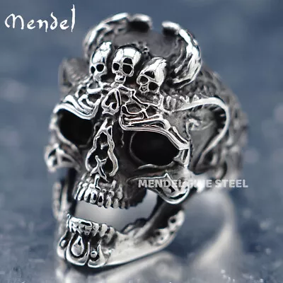 MENDEL Mens Stainless Steel Gothic MC Biker Skull Crown Ring Black Men Size 7-15 • $10.99