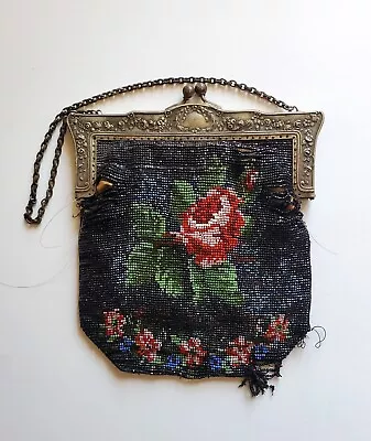 Antique / Vintage MICRO Bead Purse / Handbag Metal Frame Chain Handle AS IS • $24.99