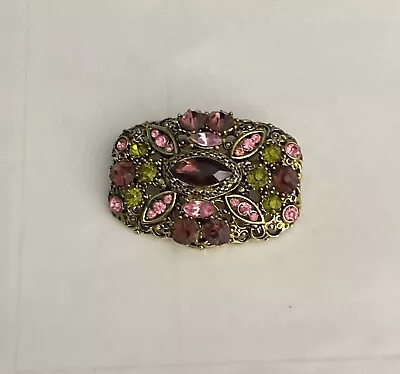 Vintage Large Purple Pink Green Czech? Rhinestone Brooch • $9.99