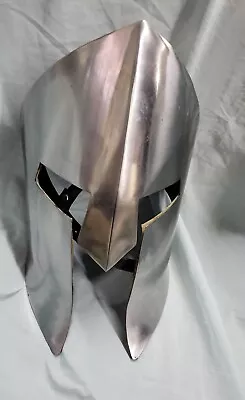 Spartan Armor Mask Polished Silver Color Metal 12 In. Tall Black Lining & Straps • $39