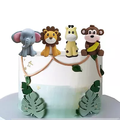 Jungle Safari Animal Cake Topper With Lion Giraffe Monkey Elephant For Baby S... • $29.71