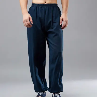Mens Kung Fu Martial Arts Casual Trousers Cotton Linen Tai Chi Wing Chun Pants • $48.73