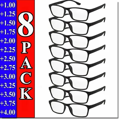 $14.95 • Buy Mens Womens Reading Glasses 8 PACK Square Frame Readers Unisex Style Specs NEW 
