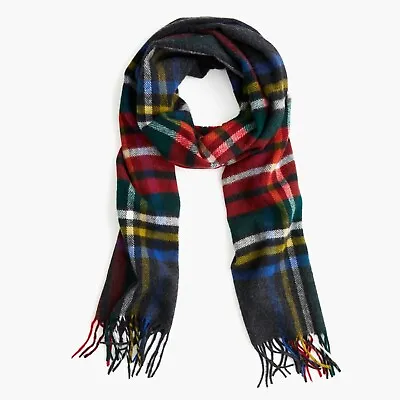 ABRAHAM MOON FOR J.CREW Wool Scarf E3870 Made In The UK *tartan Plaid Charcoal • $43.99