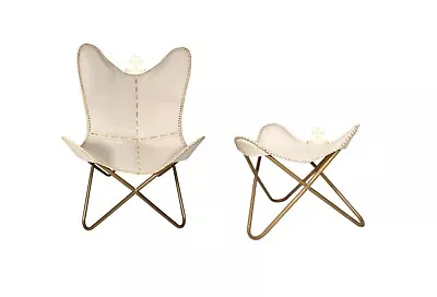 $288.21 • Buy Genuine Leather Lounge Chair & Ottoman–Openable Iron Leg Furniture Chair PL2-142