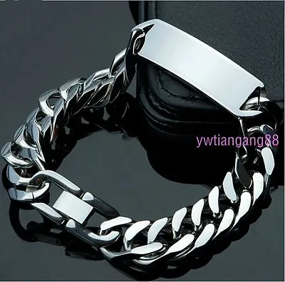 8.66  High Polished Silver Stainless Steel Mens ID Link Bracelet Chain Heavy • $8.54
